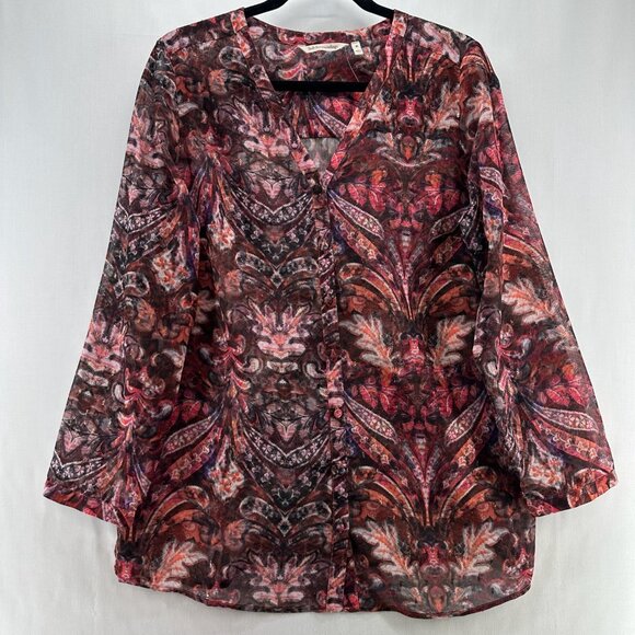 Soft Surroundings Top Sz M Tasha Sheer Tunic Tapestry Floral Paisley Burgundy - Picture 1 of 10